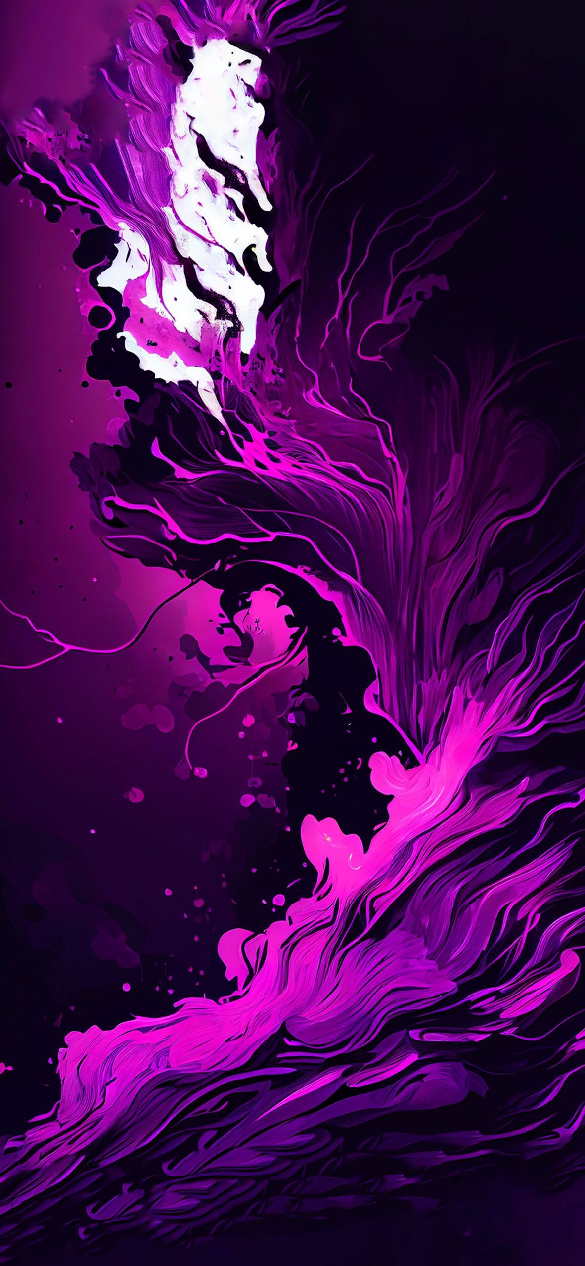 Abstract purple fluid art with swirling patterns and dark accents, creating a vibrant and mesmerizing visual