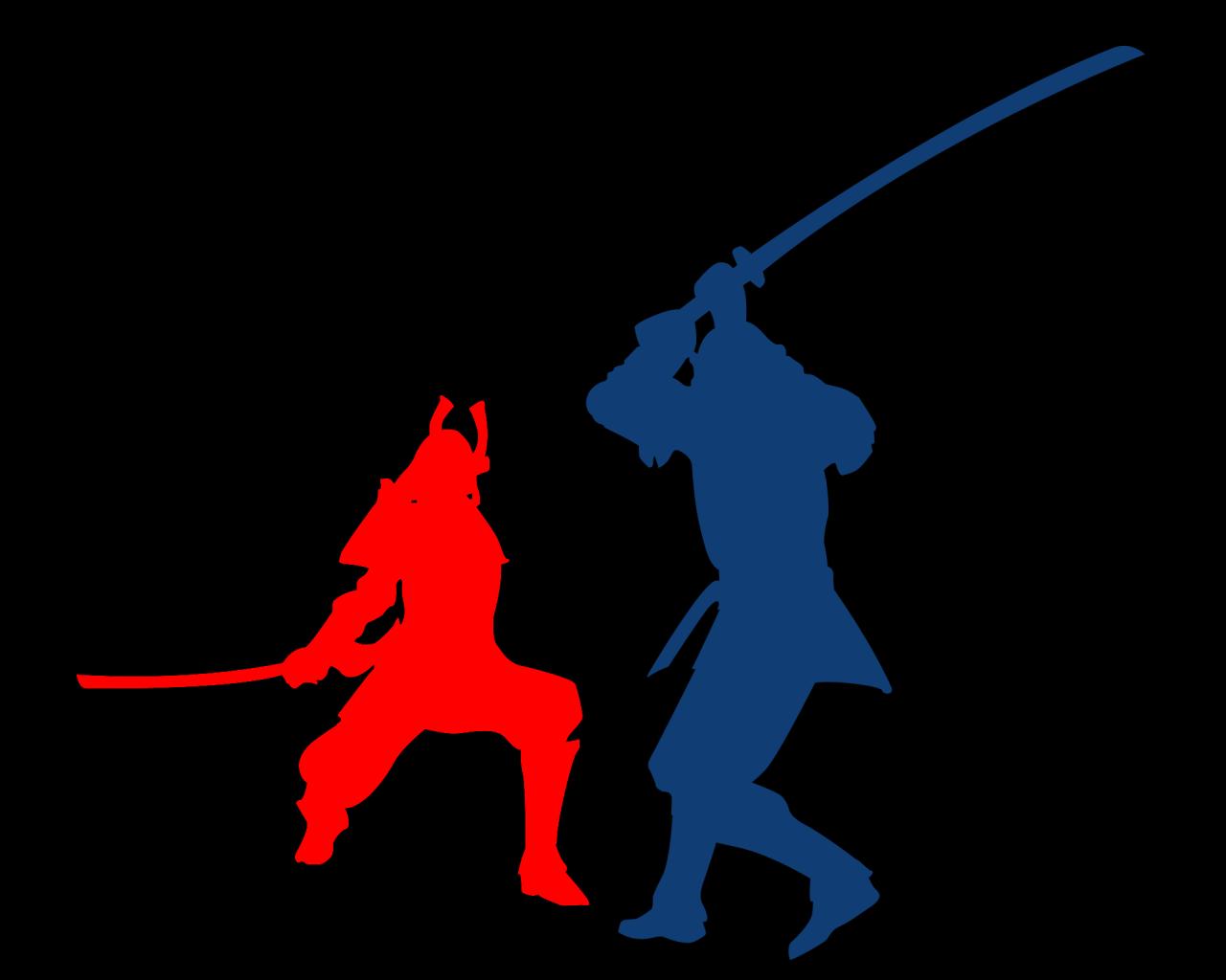 Blue Red Battle Fight Samurai Vs Outline Normal