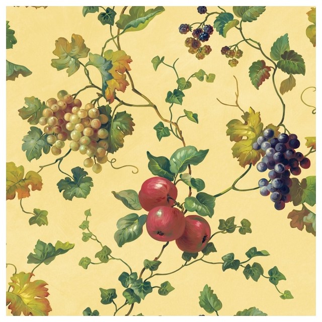 York Sure Strip Cream Fruit And Ivy Removable Wallpaper Country