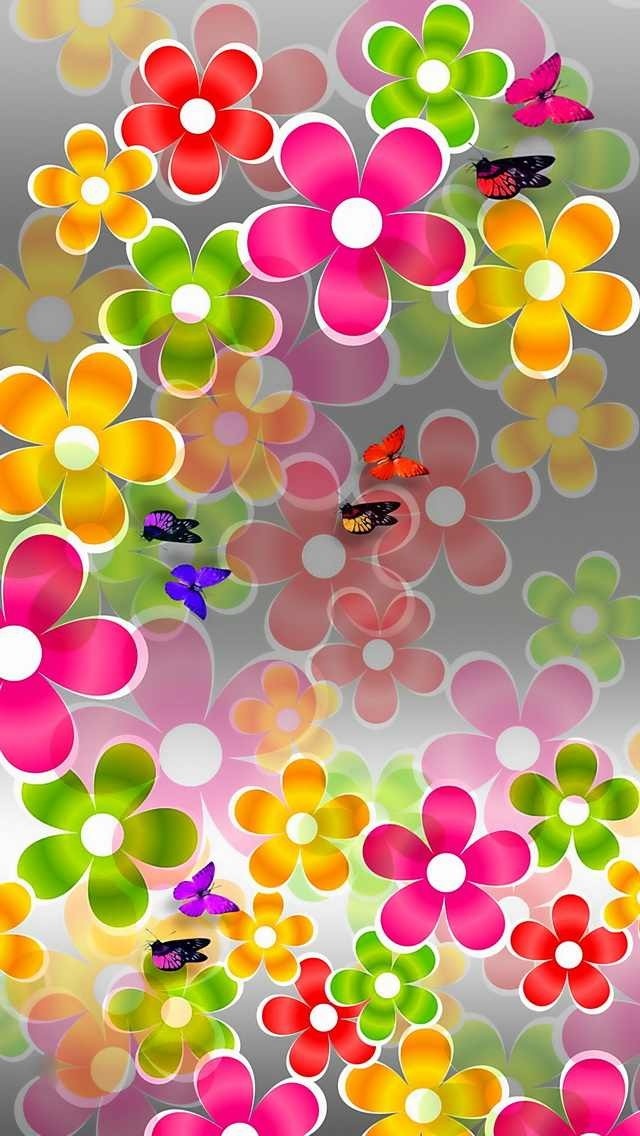 Colorful Spring Flowers Butterflies iPhone Wallpaper Color   Glitter