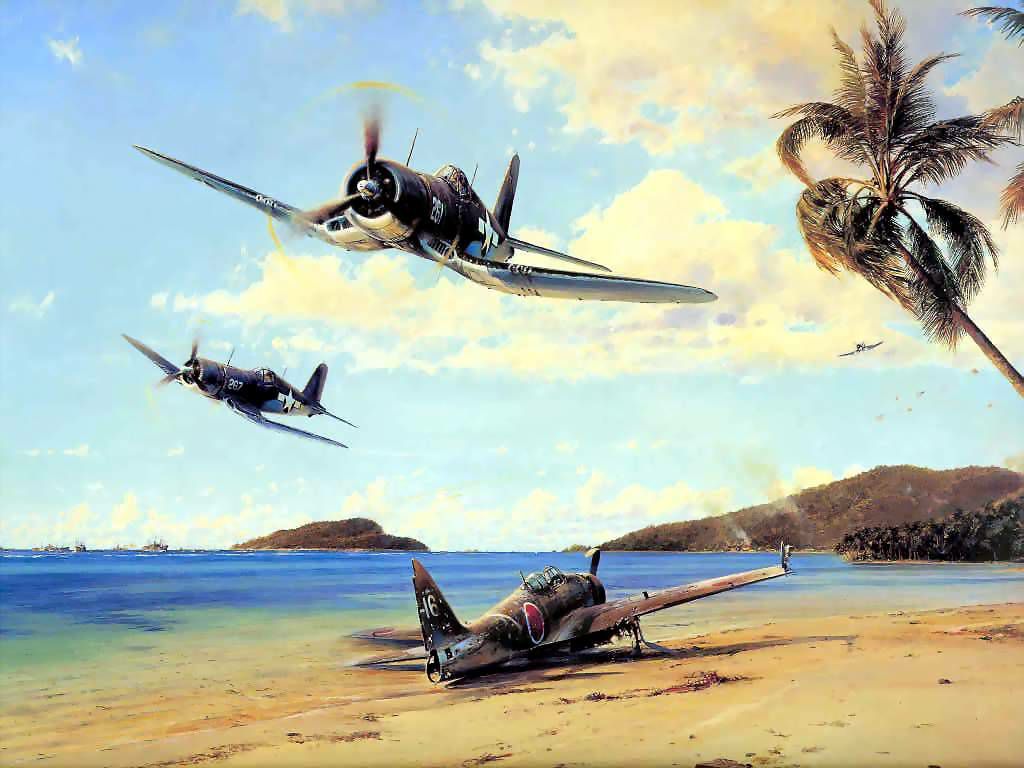 Art Aviation Paintings Beach Corsairs F4u Corsair