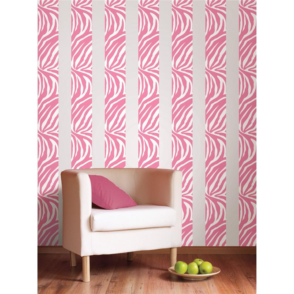 Pink Zebra Print Removable Vinyl Sticker Wall Border Wallpaper