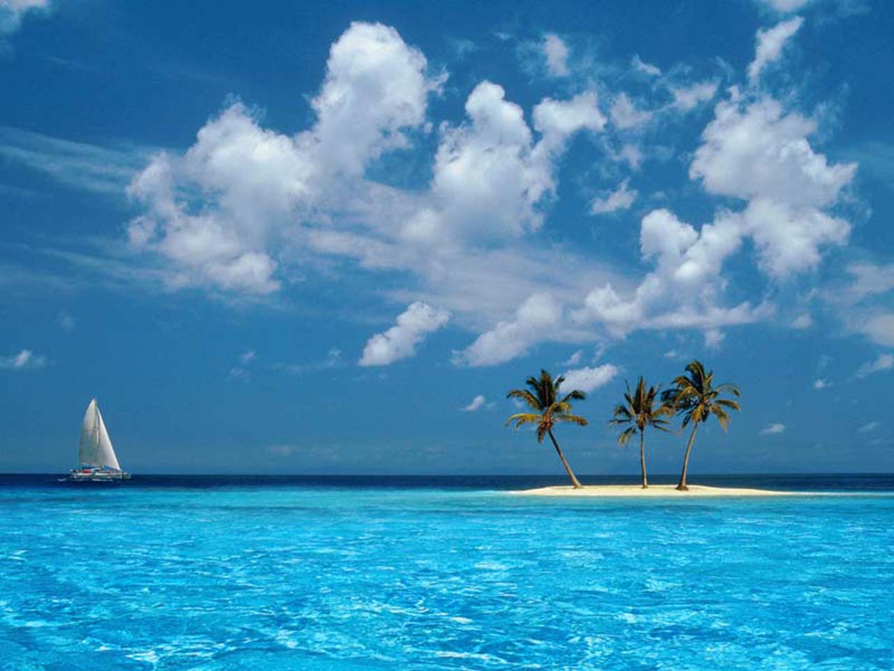 Ocean Sky Palm Boat Tropical Windows Xp Islands Island