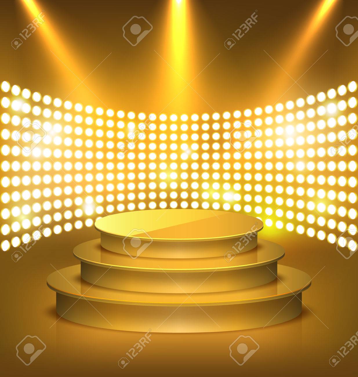 Illuminated Festive Golden Premium Stage Podium With Spot Lights