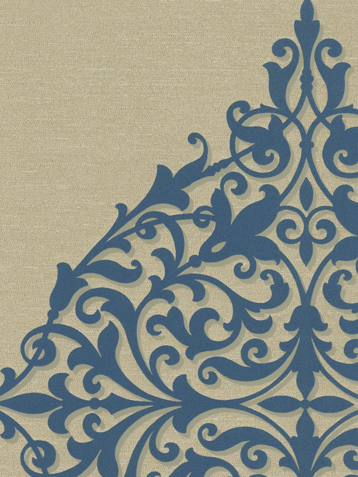 Royal Blue Contempo Damask Medallion Wallpaper Traditional