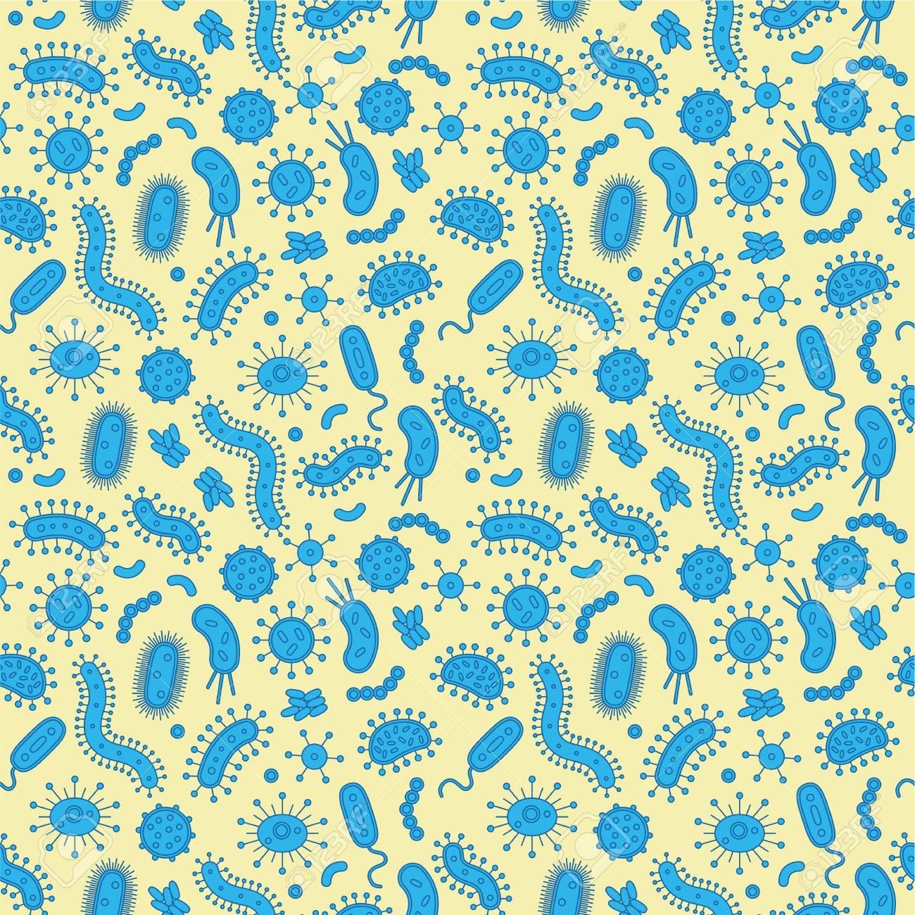 Blue Bacteria On A Yellow Background Royalty Cliparts
