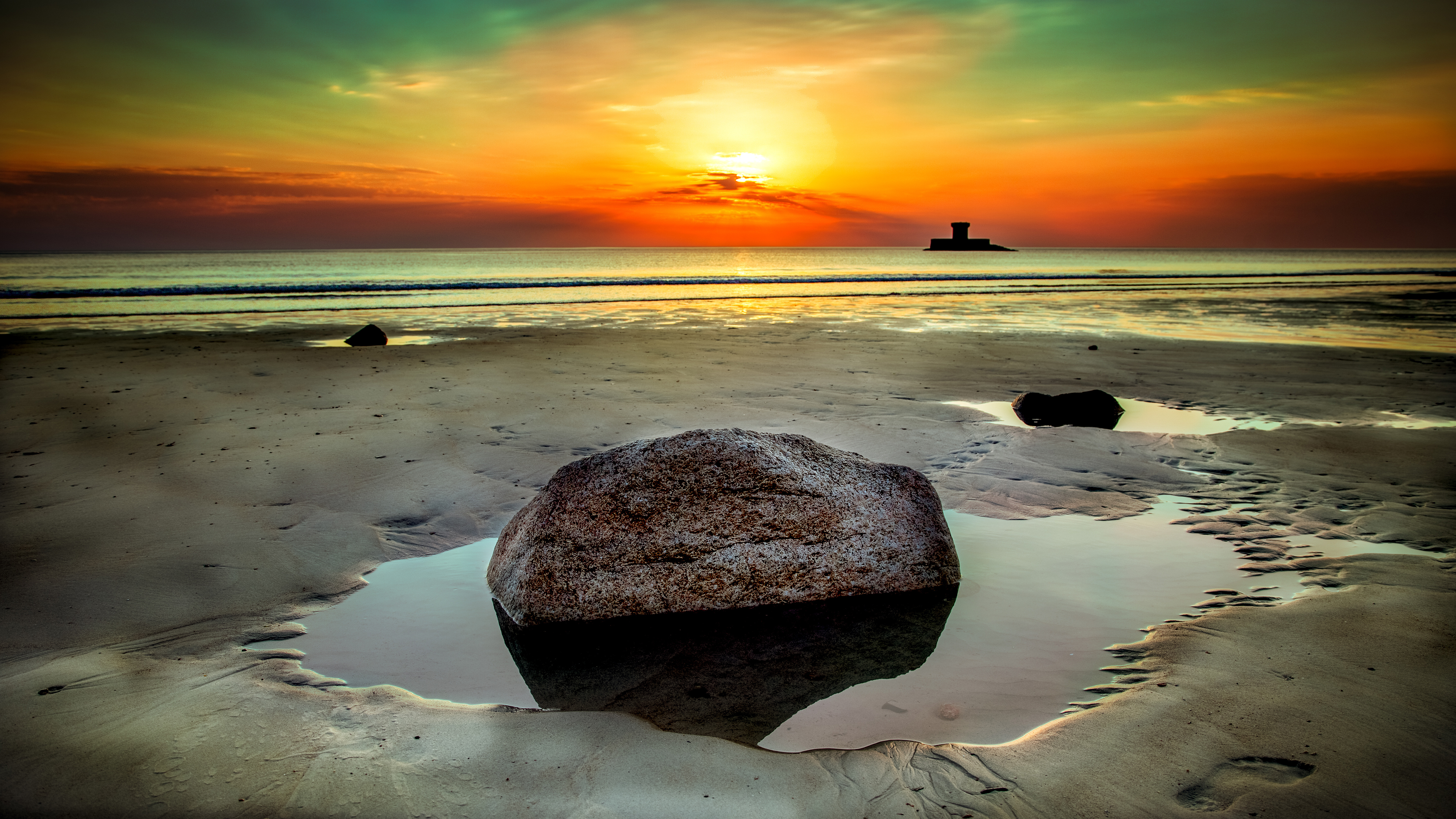 Beach Stone Rock Seashore Clouds Sunet Wallpaper HD Nature 4k Image