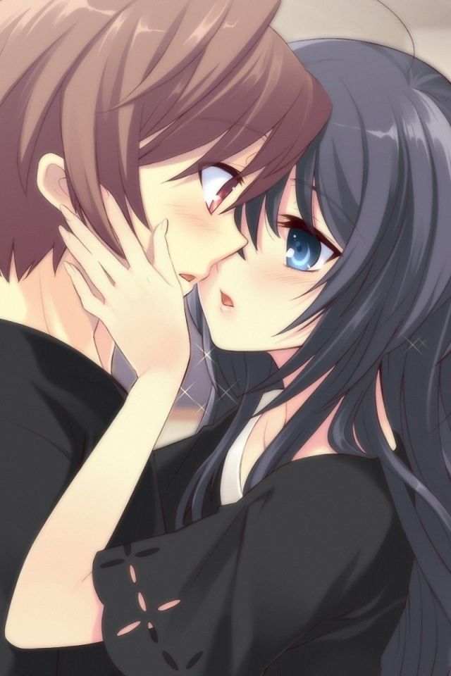 640x960 Wallpaper anime boy girl tenderness kiss room Art