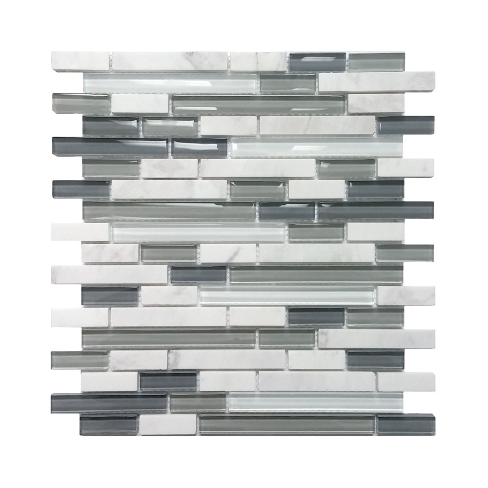 In Arctic Strip White Gray Stone Glass Wall Tile Lowe S Canada