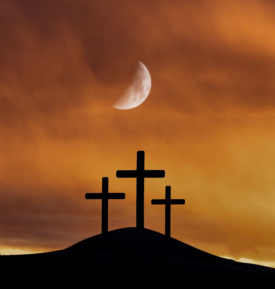 Moon Crosses Easter Faith Calvary Golgotha Jesus Religion