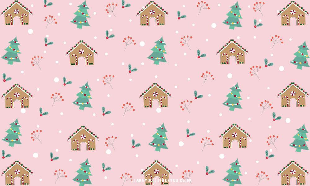Christmas Wallpaper Ideas Gingerbread House Pink Background