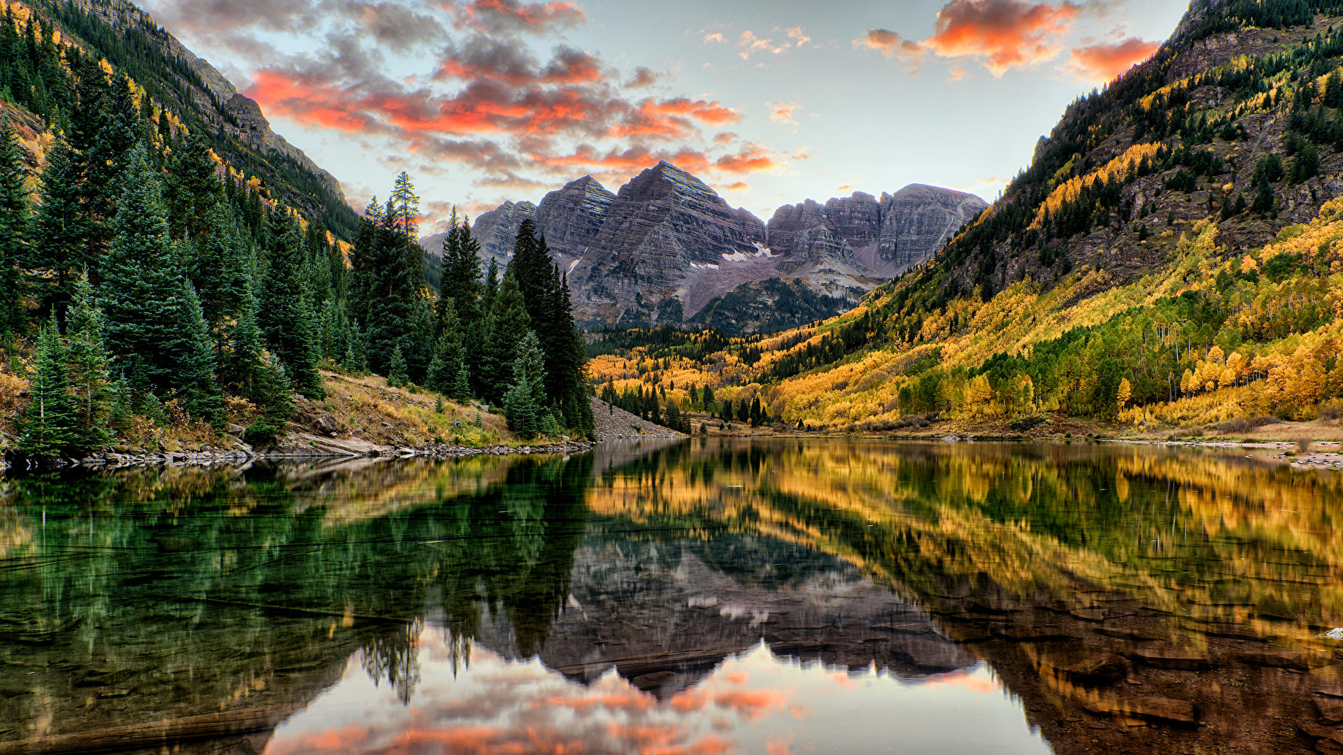 Picture Usa Maroon Bells Colorado Spruce Autumn Nature Wallpaper