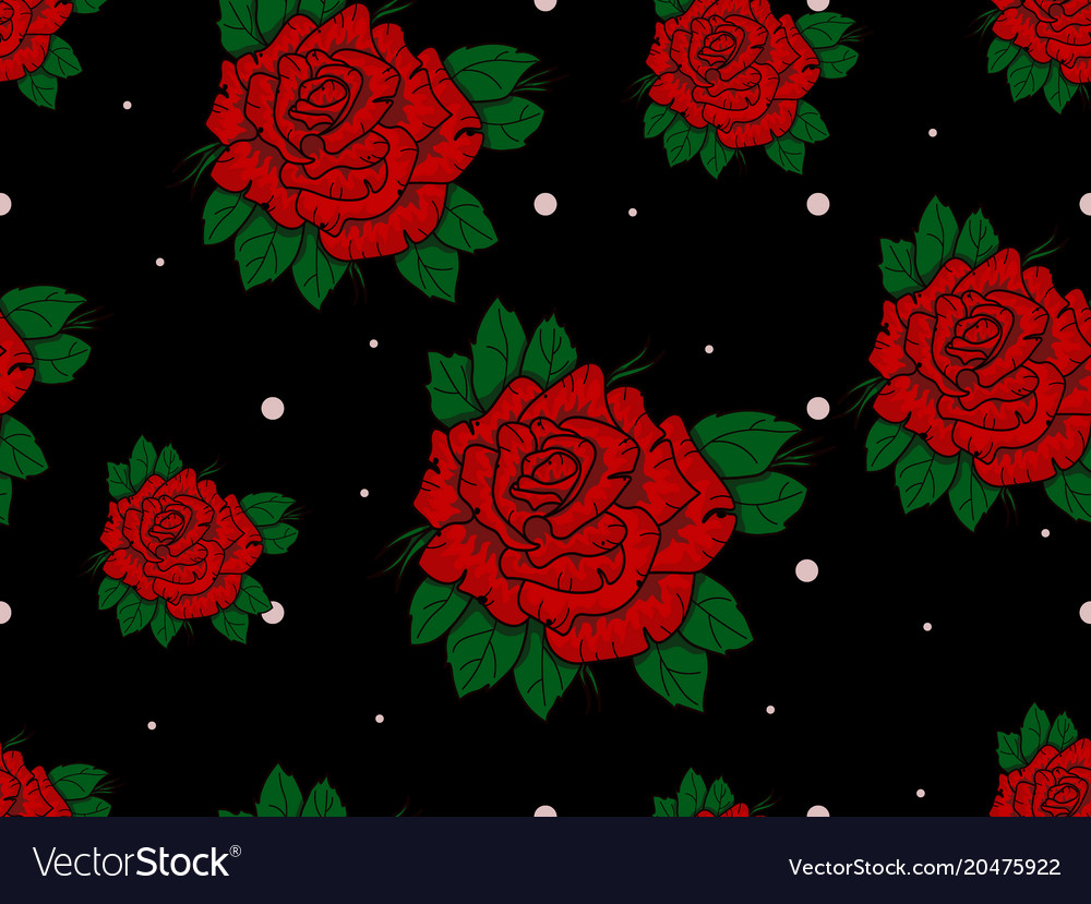 Seamless pattern with roses on black background Vector Image