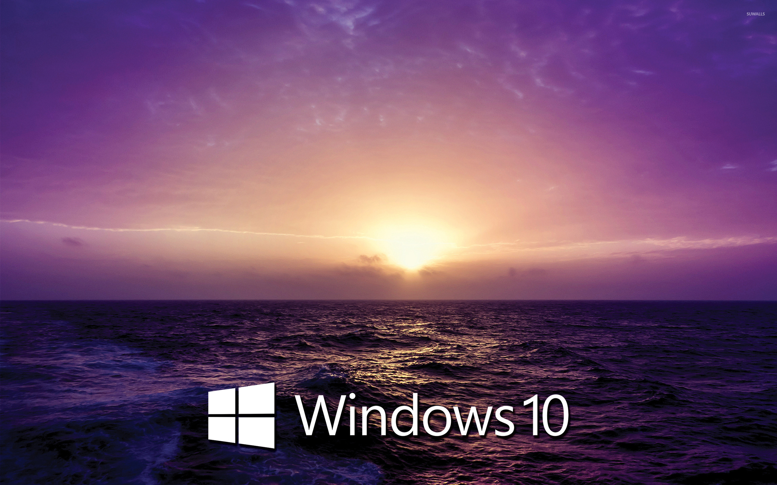 Windows 10 text logo on the purple sunset wallpaper   Computer