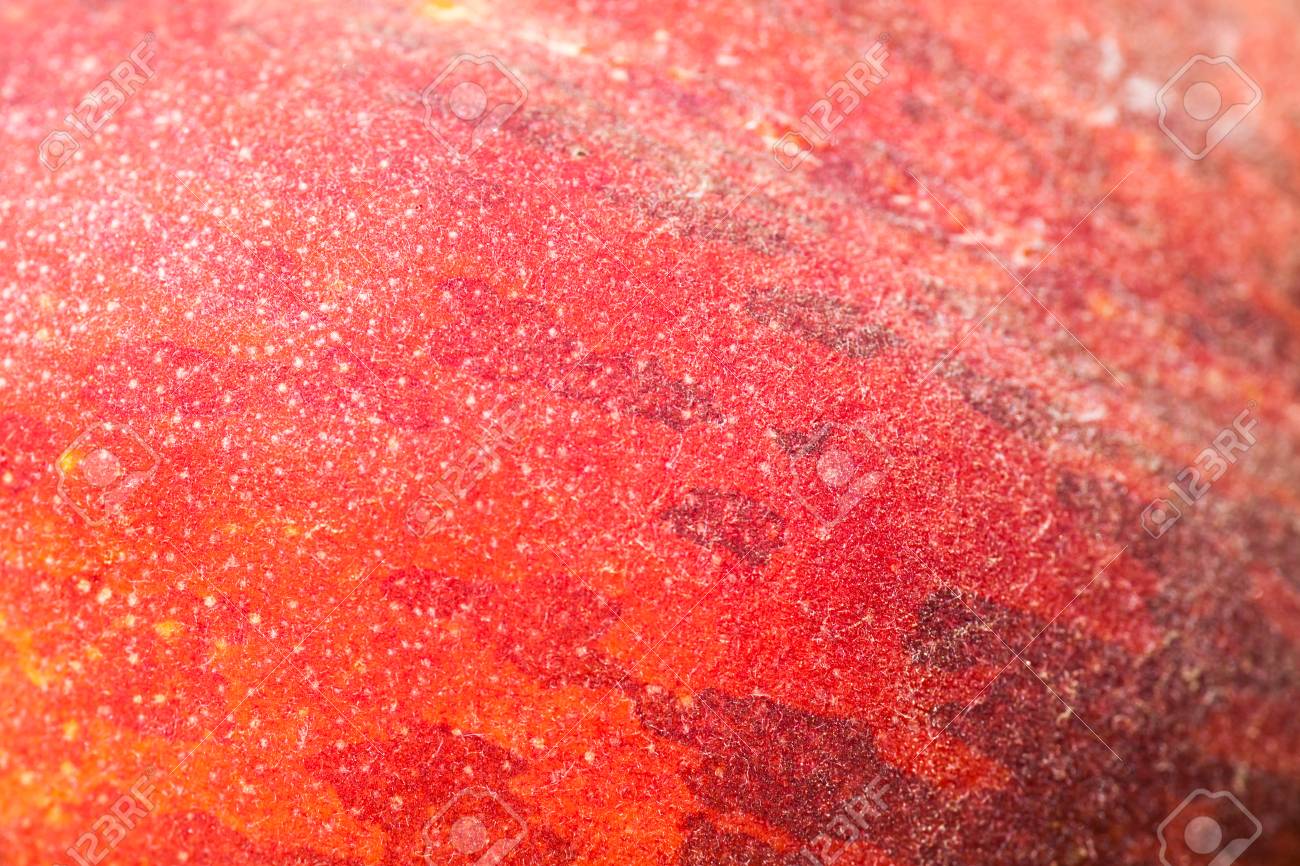 A Background Of Ripe Peach Skin Close Up With Fuzz Stock Photo