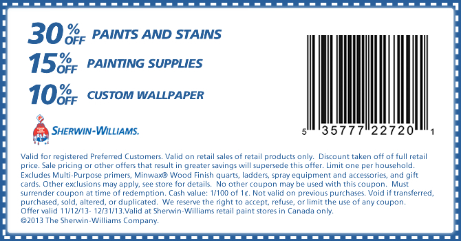 Sherwin Williams Has Just Added A Coupon To Their Website For Off