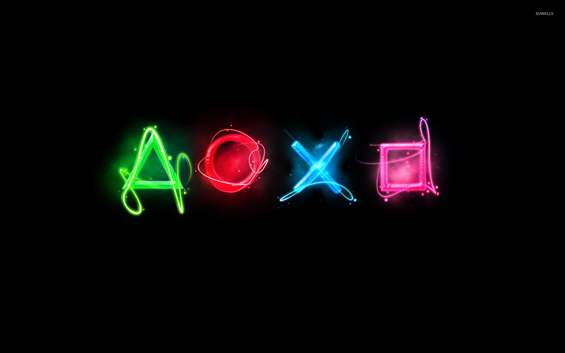 Neon PlayStation Controller Buttons on a Black Background