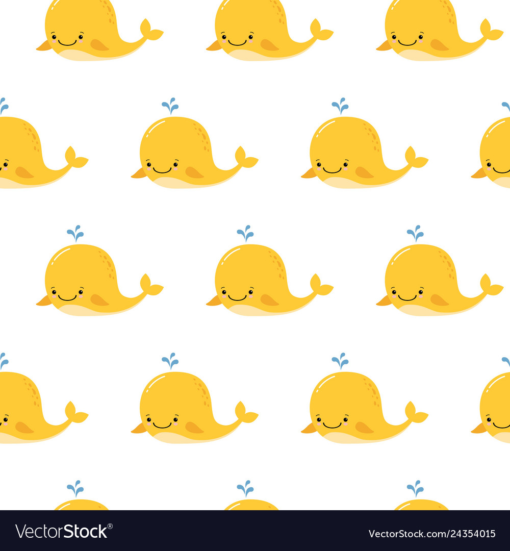 Cute Background With Cartoon Yellow Whales Kawaii Vector Image