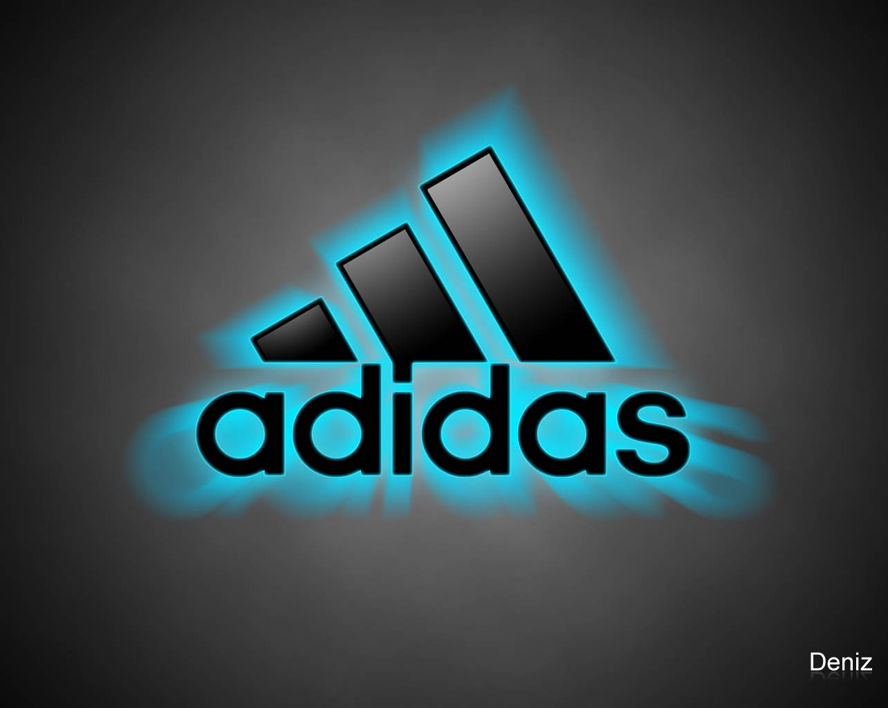 Neon Blue Adidas Logo on Dark Background