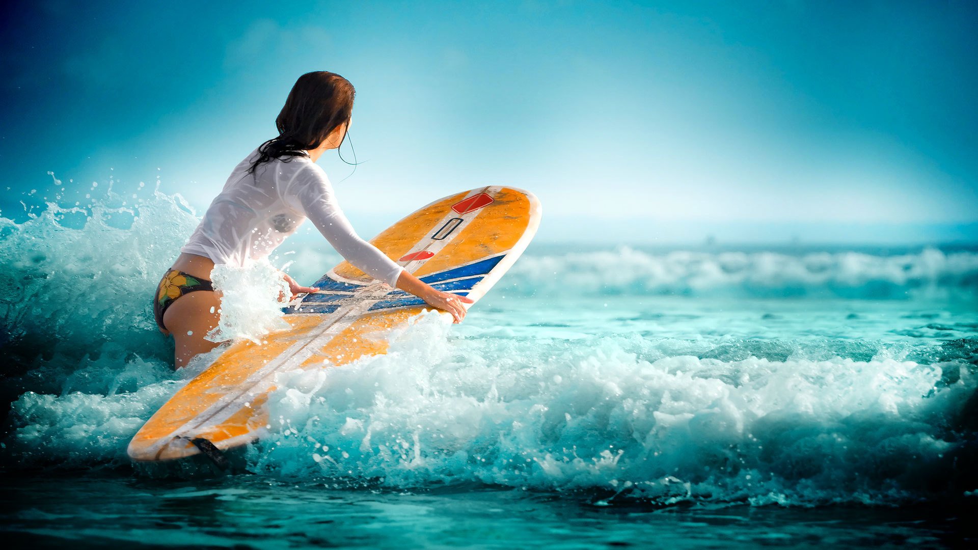 Surfing waves water sea girl wallpaper 1920x1080 117562