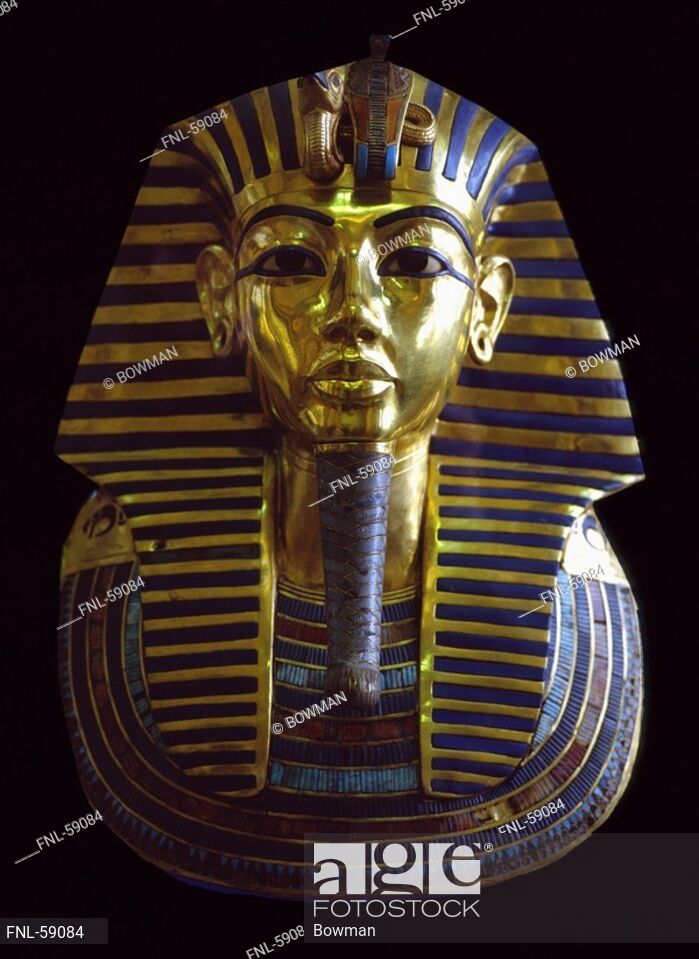 Death Mask Of Tutankhamun Against Black Background Egypt Stock
