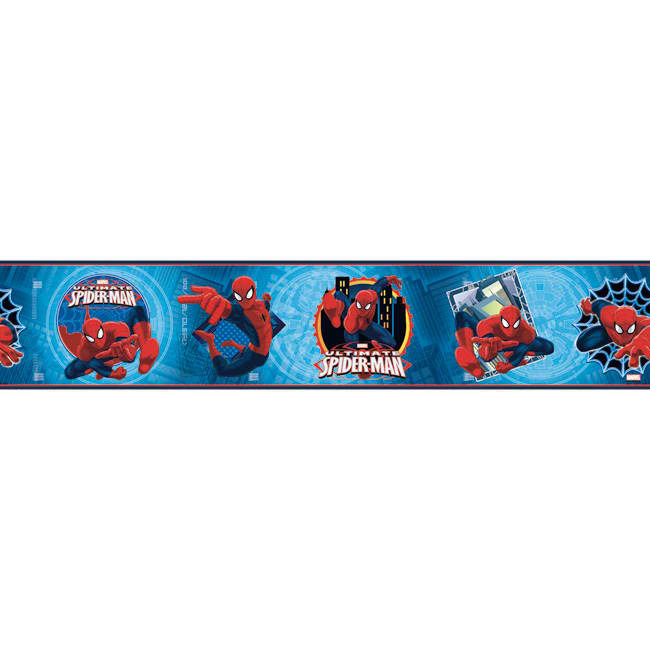 Blue Red Zb3262bd Ultimate Spiderman Badge Wallpaper Border