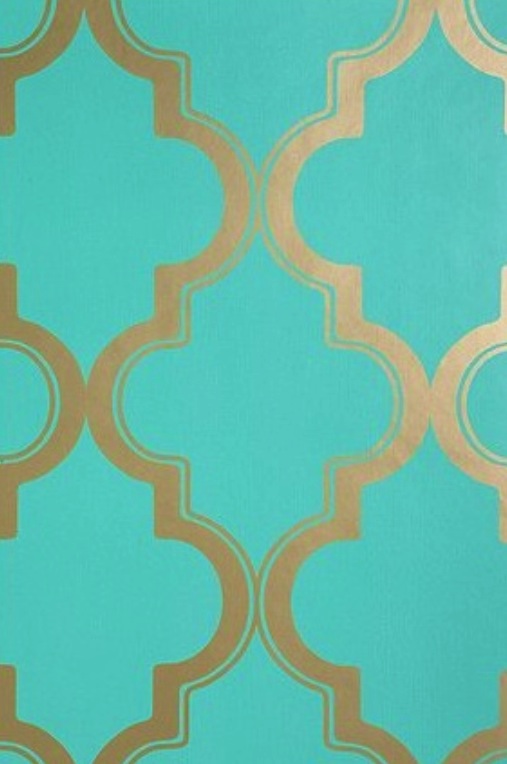Geometric Shaped Inspired Wallpaper In The Hot Trendy Color Teal