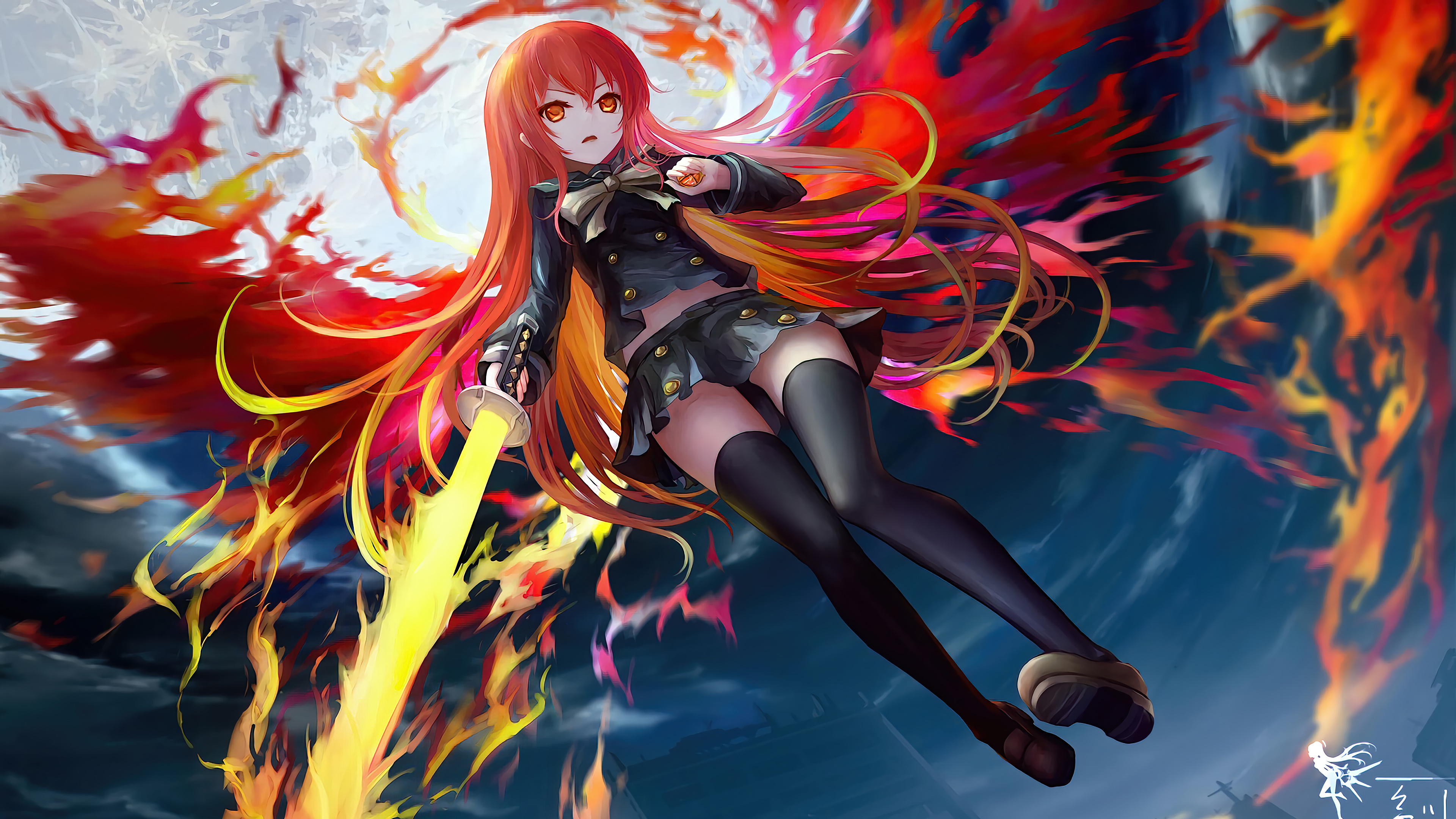 Shana Flame Sword Shakugan No 4k Wallpaper