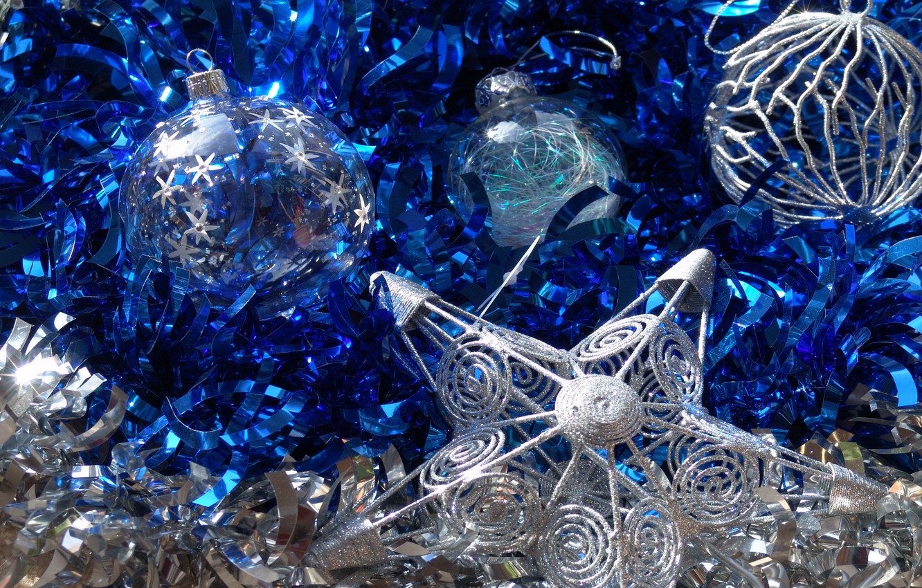 Wallpaper Balls Blue Holiday Toys Star New Year Tinsel