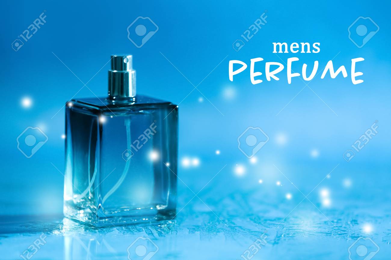 Men S Perfume Bottle Of Cologne And Text On Color Background
