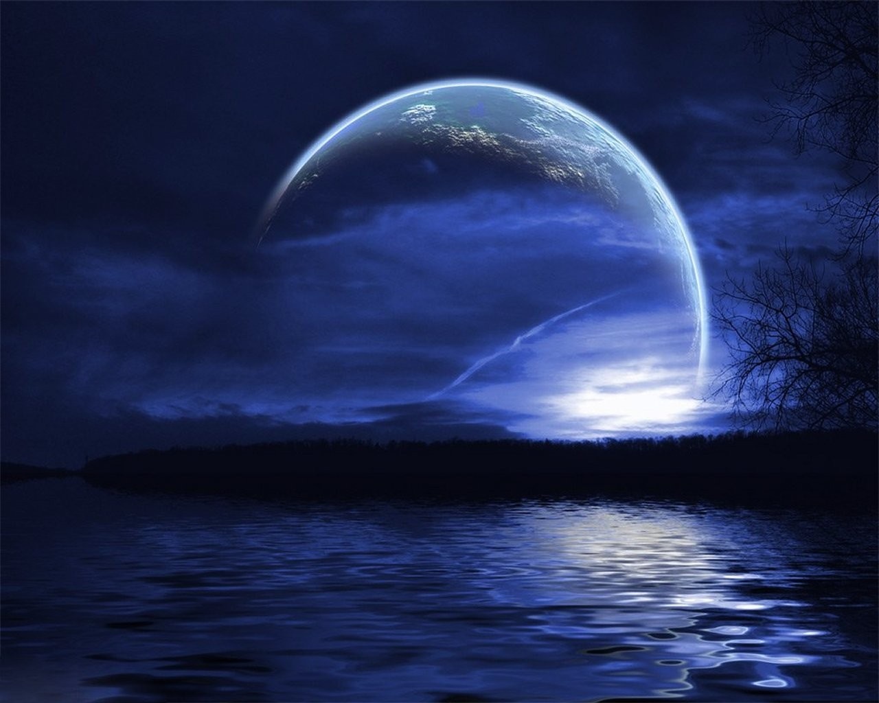 Wallpaper Desktop Ocean Space Moon Abstract For