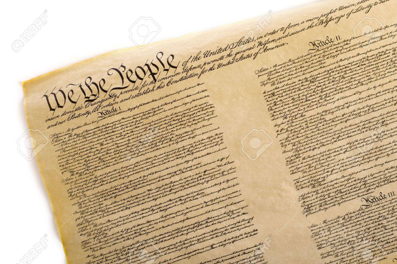 A Copy Of The United States Constitution On White Background