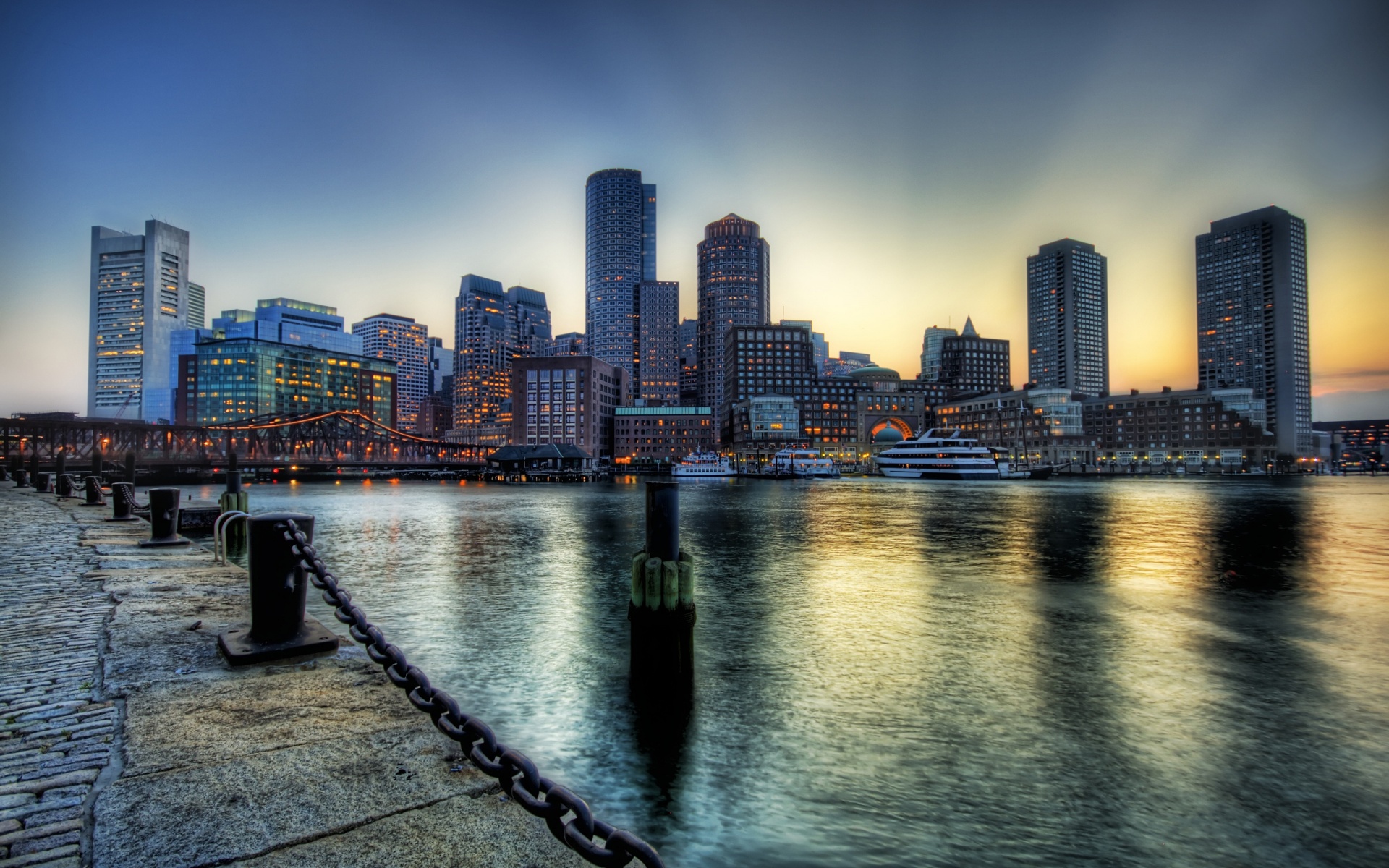 Boston City At Dusk Full HD Desktop Wallpaper 1080p
