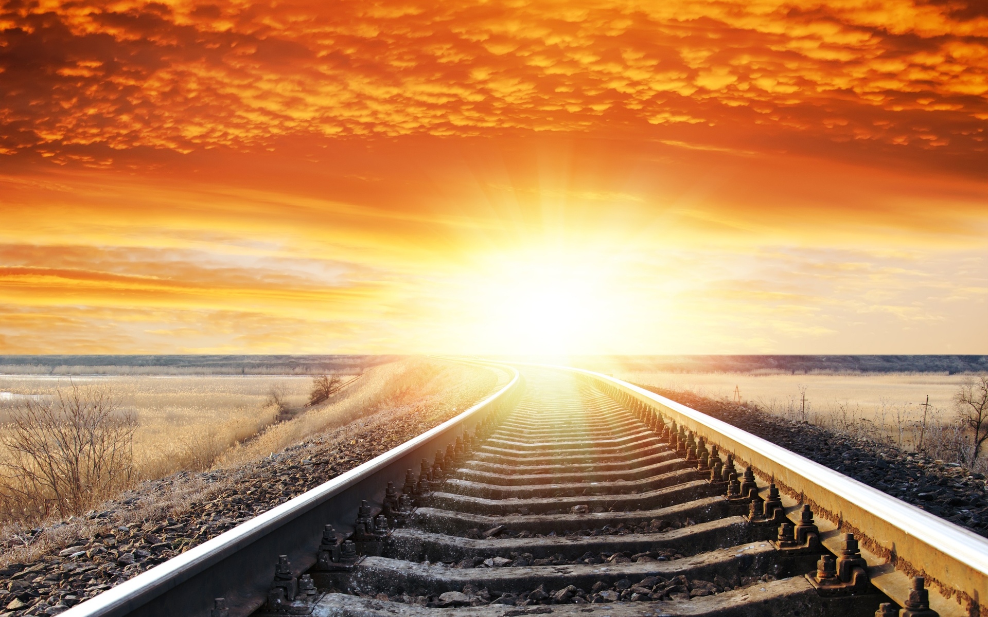 landscape sunset sunrise sky railroad tracks wallpaper background