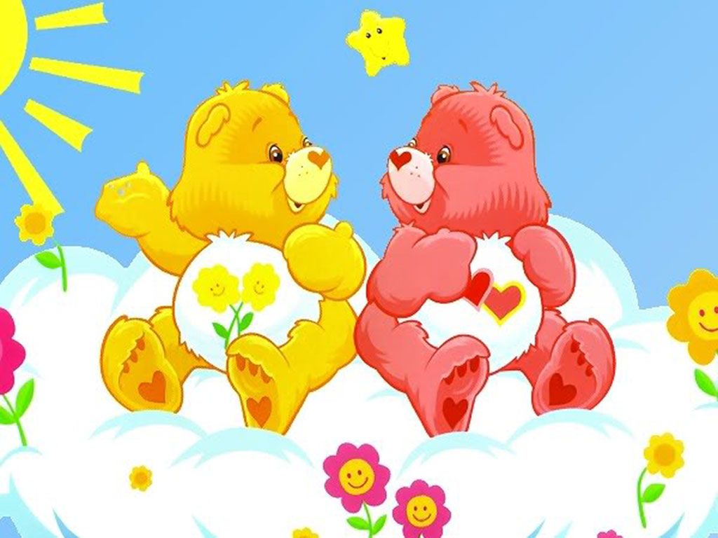 Wallpaper Description Small Wall Of Two Care Bears Siting On Clouds