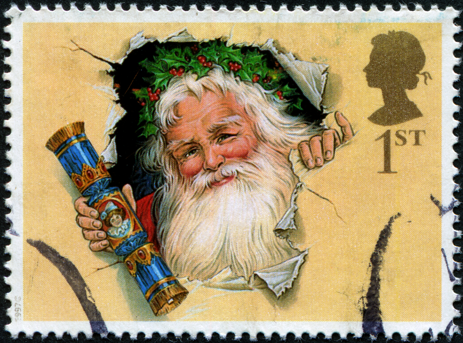 Vintage Santa Claus Postage Stamp Wallpaper Size