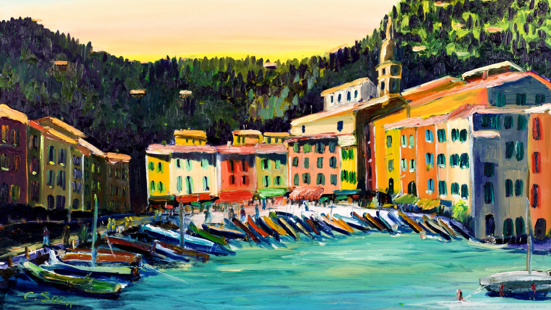 Portofino Oil Painting Ultra HD Desktop Background Wallpaper For