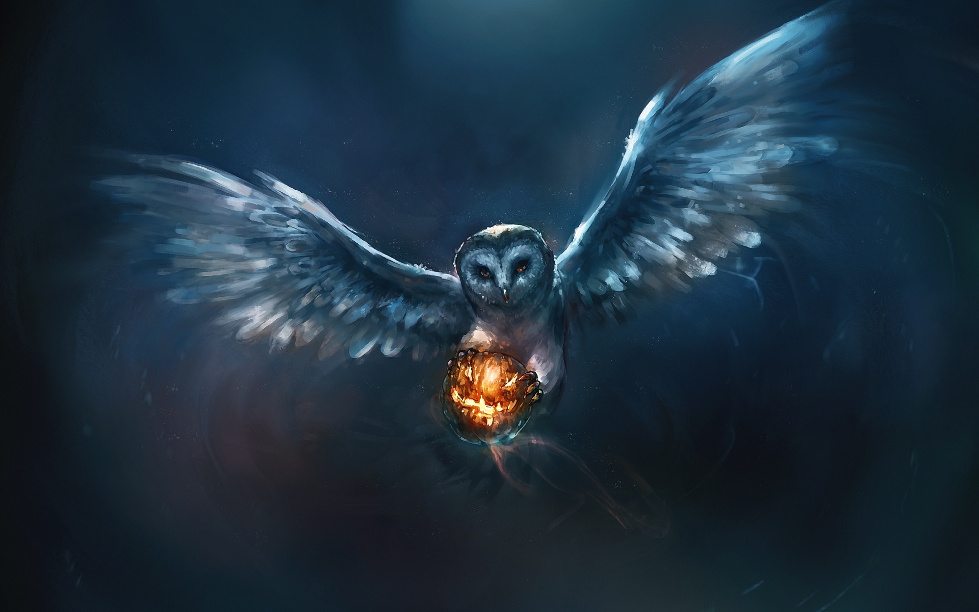 Wallpaper Animal Painting Owl Halloween Pumpkin HD