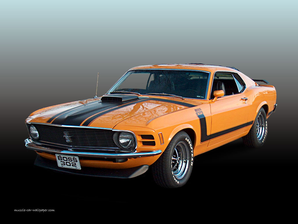 1970 Ford Mustang Boss 302   Orange Fastback Wallpaper   Left Front