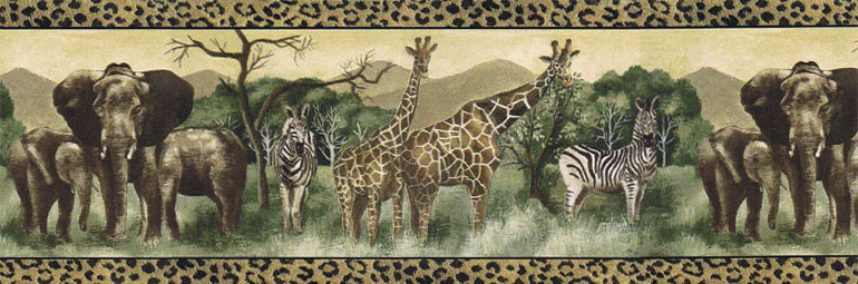 Jungle Safari Animals Zebra Elephant Giraffe Wallpaper Border FF51113B 770x255