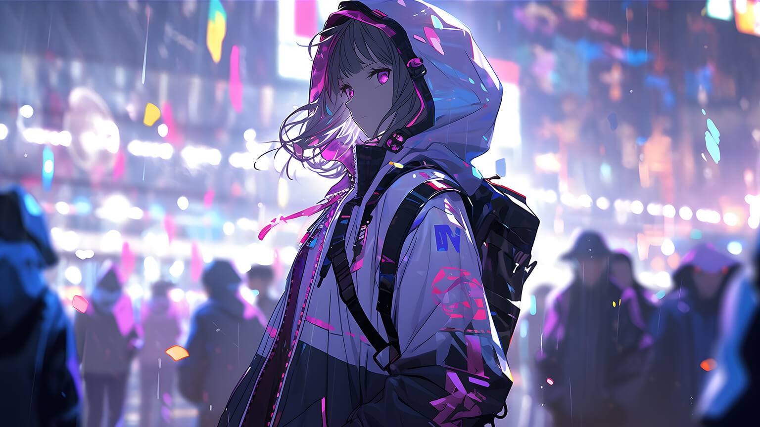 Anime Girl Pink Eyes City Desktop Wallpaper 4k