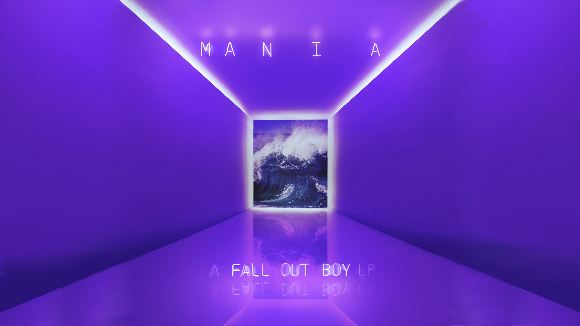 Purple-themed promotional image for Fall Out Boy's album 'MANIA'