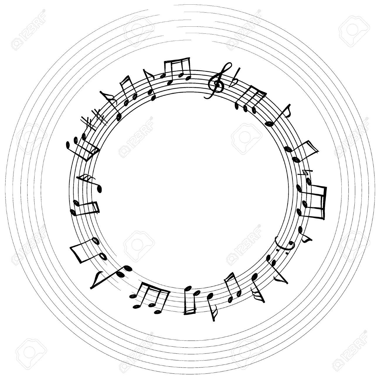 Music Notes Border Musical Background Style Round Shape