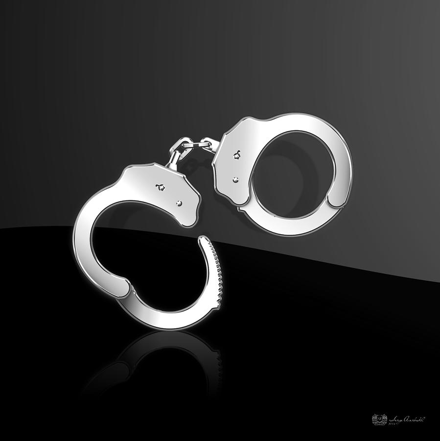 Silver Handcuffs On Black Background Digital Art By Serge