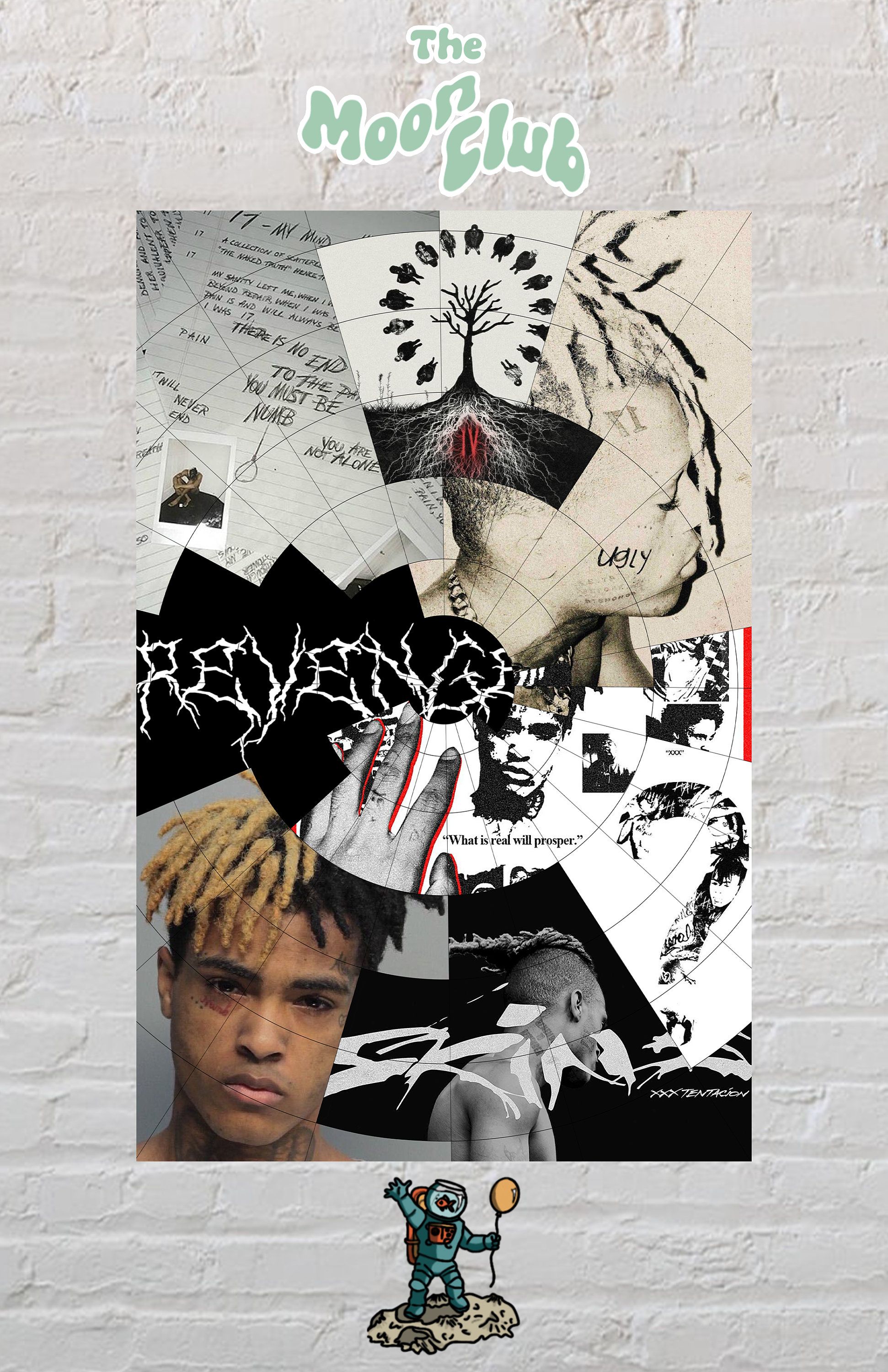 A collage of images featuring XXXTentacion, including album art, portraits, and handwritten notes, creating an aesthetic wallpaper