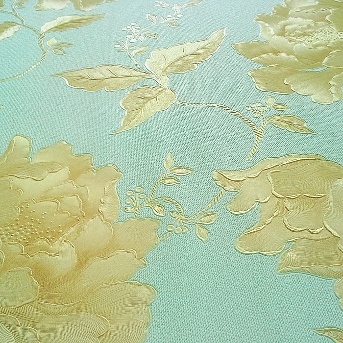 Wallpaper Wall Luxury Flowers Turquoise Blue Gold Sqm Sqft