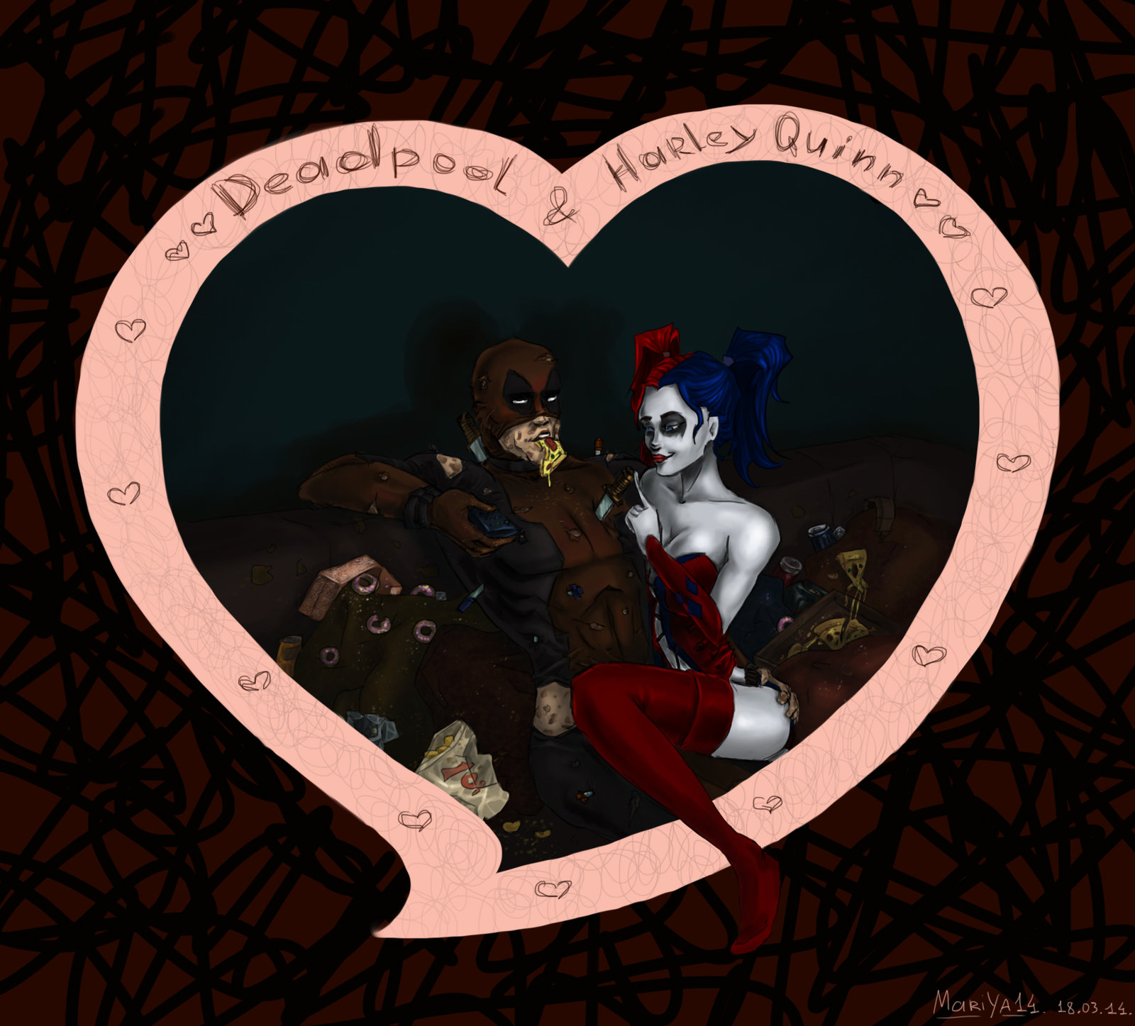 Deadpool And Harley Quinn By mariya14