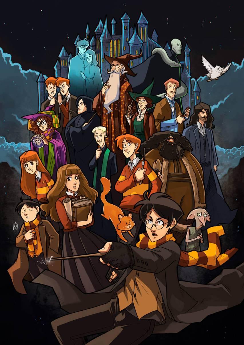 Cartoon Harry Potter Hogwarts iPhone Wallpaper
