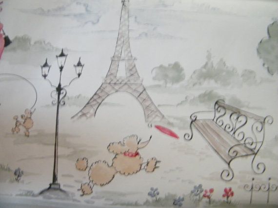 Shabby Chic Poodles In Paris Wallpaper Sample By Textilesrus