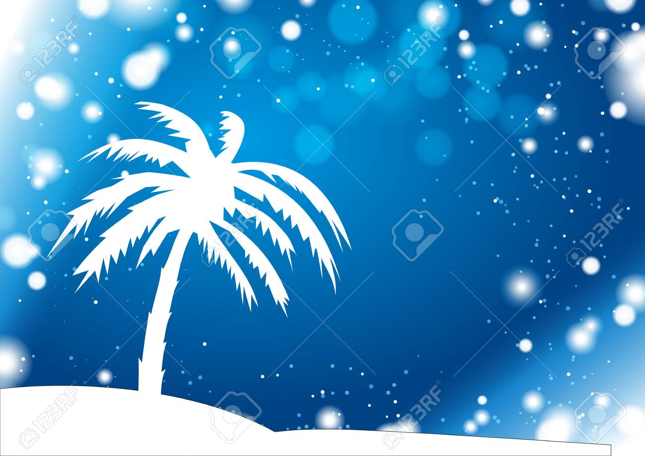 Palm Silhouette On Anomaly Winter Storm Background Royalty